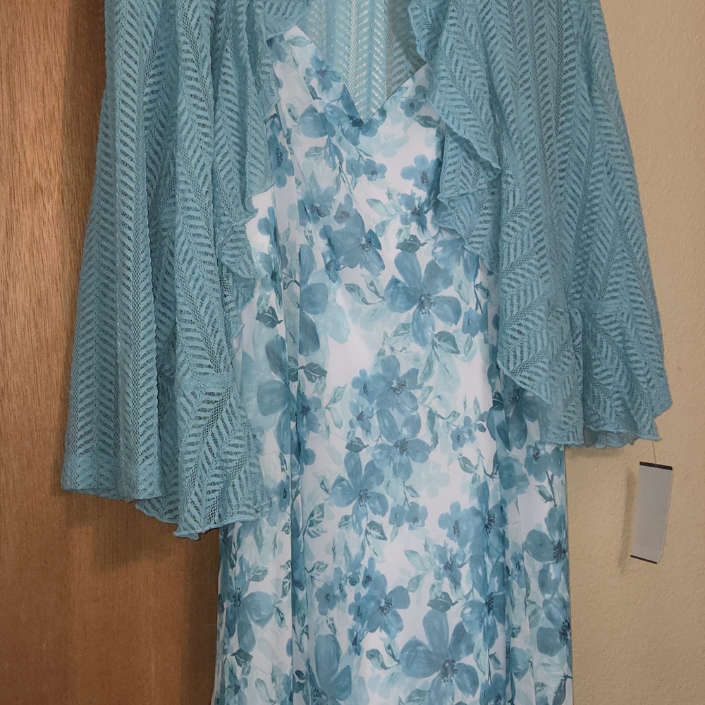 New 18W Connected Apparel Teal White Chiffon Lace Jacket Summer Dress - Picture 4 of 13